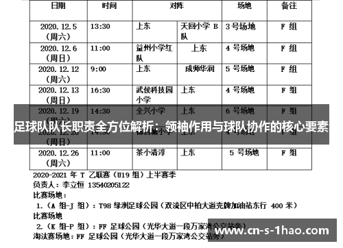 足球队队长职责全方位解析：领袖作用与球队协作的核心要素