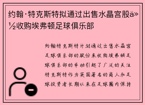 约翰·特克斯特拟通过出售水晶宫股份收购埃弗顿足球俱乐部